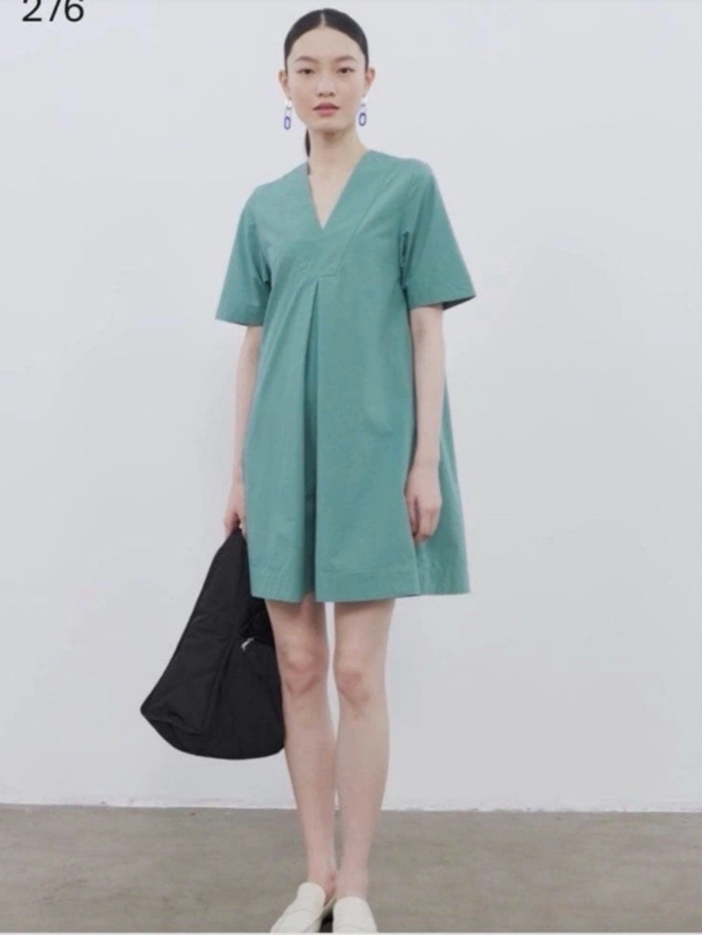 COS Teal Cotton V-Neck A-Line Dress 100% Cotton Sage Minimal Summer oversized
